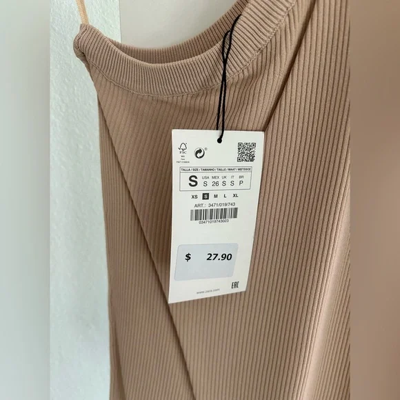 Zara Tan Ribbed One Shoulder Tank NWT - Picture 3 of 4